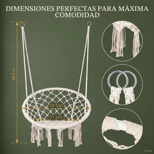 Vista 7 de Silla colgante de macramé para dormitorio, hamaca columpio para interiores