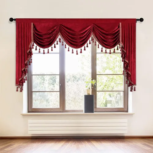Vista 36 de ELKCA Cenefa de cortina de felpilla beige para ventana de sala de estar, cenefa de cascada para dormitorio, bolsillo para barra