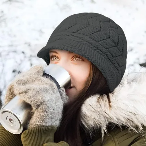 Vista 5 de Loritta Gorro de invierno para mujer, gorro de lana con visera