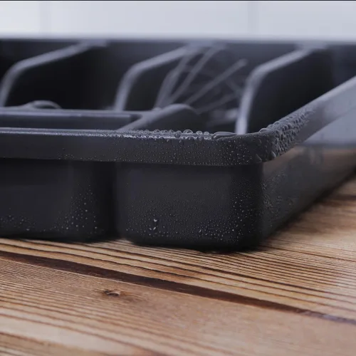 Vista 5 de Organizador de cubiertos con tapa, organizador de cajones de utensilios. Tapa extraíble, 5 ranuras en total para cubiertos, cuchillos, tenedores