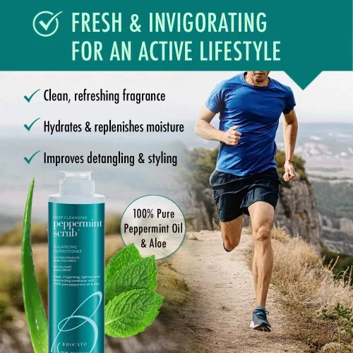 Vista 4 de Brocato Acondicionador equilibrante de menta exfoliante, 8.5 onzas Acondicionador hidratante ligero con aceite de menta puro mejorado desenredante
