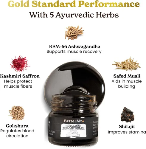 Vista 10 de Better Alt Shilajit puro del Himalaya Gold+(30gm) Mejora la recuperación y aumenta la fuerza Mezcla obtenida a 4,800 m con Ashwagandha, Safed Musli