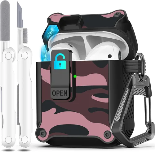 Vista 121 de R-fun Funda de carga compatible con AirPods de 2ª generación 2019, 1ª generación 2016, protección completa contra caídas, tapa desplegable