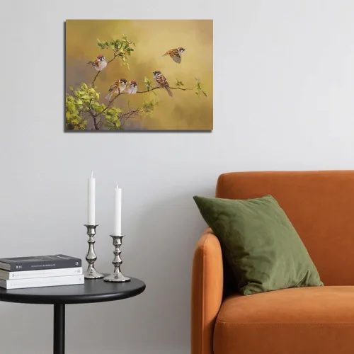 Vista 4 de Sparrow Pictures Decoración de Pared Arte de Pared de Pájaros de Granja Cuadros de Pájaros Amarillos Pintura Tradicional China Impresión en Lienzo