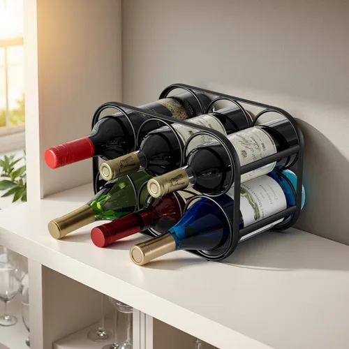 Vista 5 de Buruis Estante de vino para encimera de 6 botellas, soporte de botella de Negro
