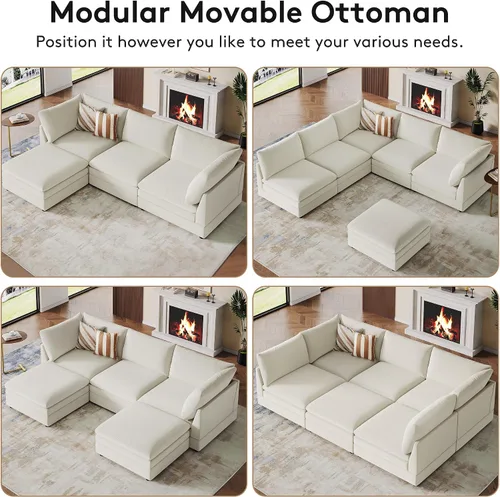 Vista 5 de VANOMi Sofá modular modular en forma de L de 98 pulgadas con otomana Beige