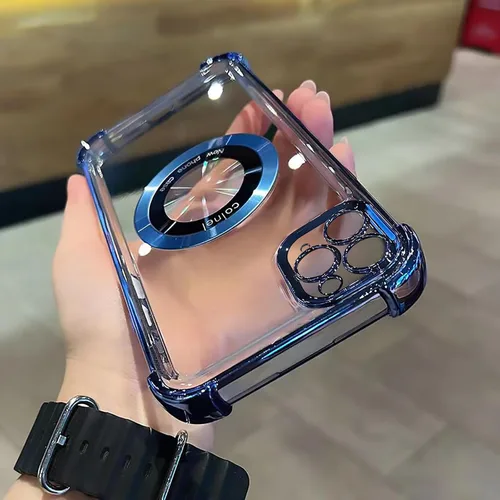 Vista 50 de Funda magnética transparente para iPhone 11, funda de lujo con cuatro esquinas brillantes, protección a prueba de golpes de grado militar