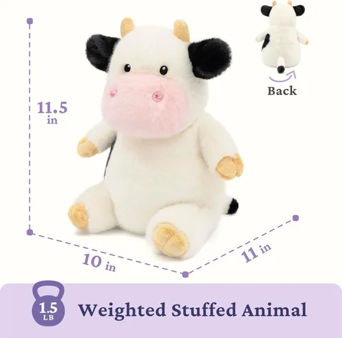 Vista 7 de IKASA Animal de peluche de vaca con peso para microondas, 1.5 libras, calentable y refrigerable con aroma a lavanda para mayor comodidad y calidez