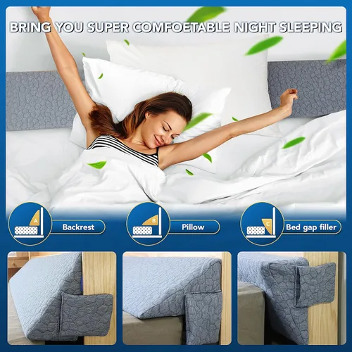 Vista 4 de Almohada de cuña de tamaño individual de patente (39 x 10 x 6 pulgadas), almohada de cuña para cabecero, almohada triangular, almohada larga