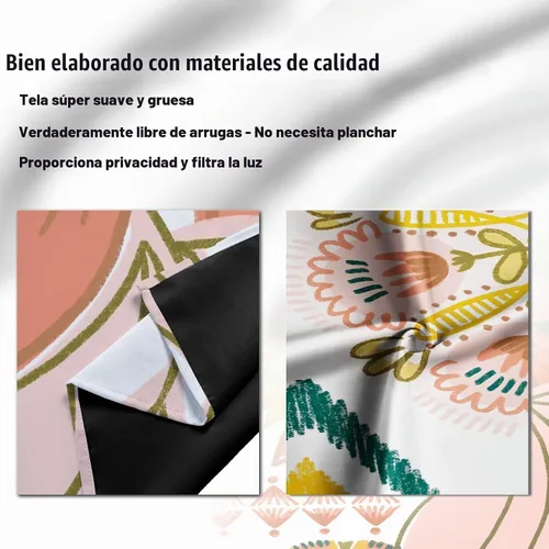 Vista 6 de Tyrot - Cortinas bohemias florales 100% opacas para dormitorio de 63 pulgadas de largo, 2 paneles. Cortinas botánicas de mediados de siglo
