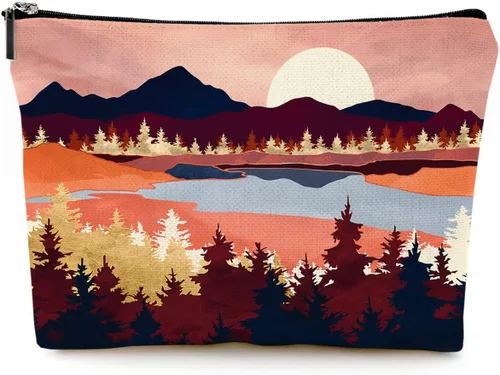 Vista 15 de Pequeña bolsa de maquillaje para monedero, bonita lona impermeable, bolsas de cosméticos para mujeres, con cremallera, bolsa de aseo de viaje