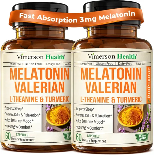 Vista 12 de Cúrcuma y melatonina, raíz de valeriana, jengibre, canela, L-teanina y BioPerine de pimienta negra, relaja y adormece, reduce inflamación y dolor