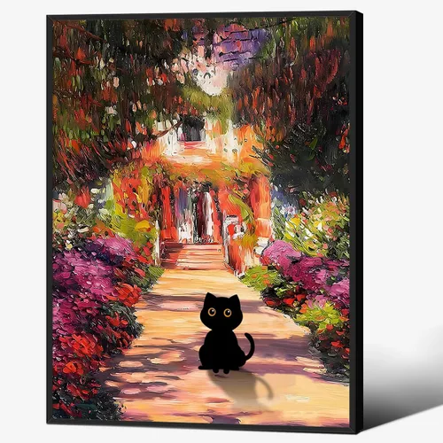 Vista 34 de CAXIYSH Arte de pared de gato negro Monet, póster de lirios acuáticos, vintage, divertido, floral, gato, lienzo, pinturas famosas, impresiones