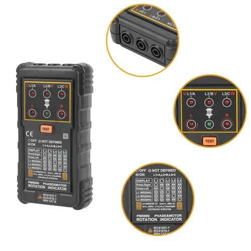 Vista 5 de Probador de rotación de motor trifásico portátil de mano Probador de rotación de motor para instalar reparación mantenimiento sistema trifásico
