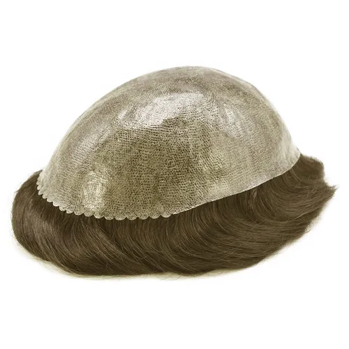 Vista 451 de Toupee para hombre 100% cabello humano real tupé para hombres 0.004 in piel de poliuretano para hombre, sistema de reemplazo de piezas de pelo