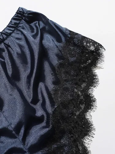 Vista 3 de WDIRARA - Conjunto de pijama de satén de seda para mujer, lencería de encaje floral, ropa de dormir con bata, 4piezas