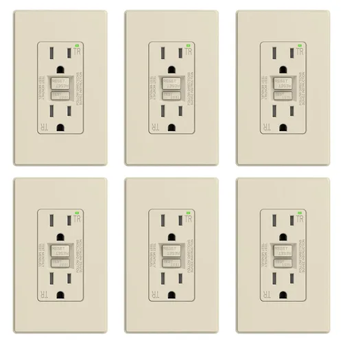 Vista 47 de ELEGRP Toma GFCI de 15 amperios, toma eléctrica GFI de autoprueba con diseño más delgado, receptáculo GFCI resistente a manipulaciones TR