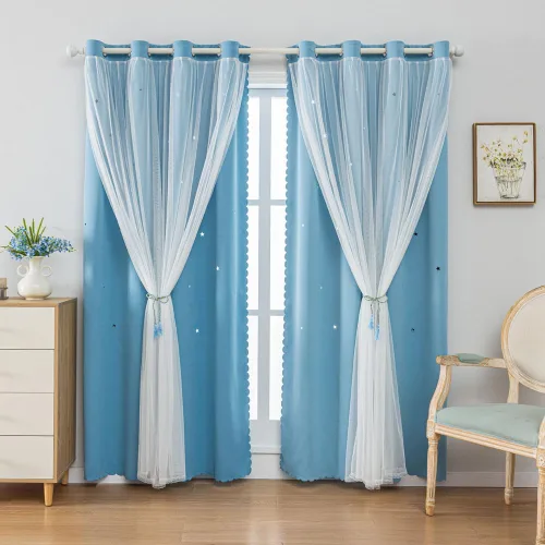 Vista 6 de Cortinas Opacas de Arcoíris Ombré para Dormitorio de Niñas, Sala de Estar, Rayas Oscurecedoras de Doble Capa con Cortes de Estrellas, Decoración