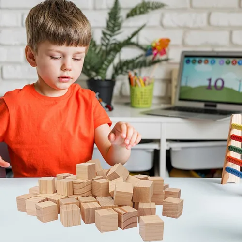 Vista 7 de 80 cubos cuadrados de madera maciza para manualidades, cubo de madera sin terminar de 1.5 pulgadas, bloques de madera para manualidades, cubo