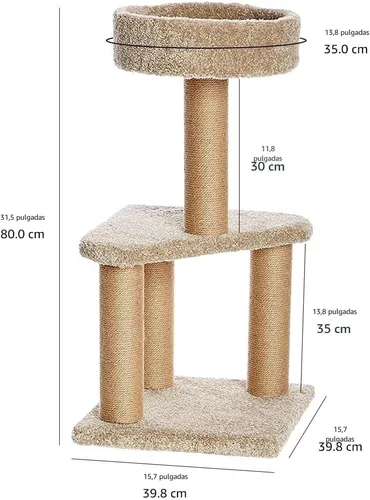 Vista 2 de Amazon Basics Árbol para gatos – Torre de actividad de escalada de varios niveles para gatos y gatitos para interiores, con postes rascadores