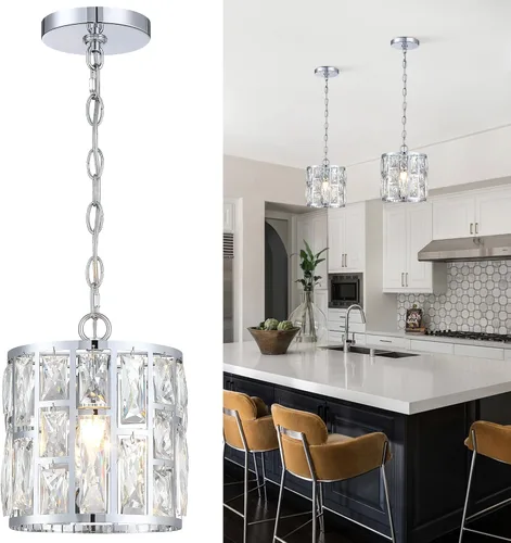 Vista 24 de MEXO Lámpara colgante de cristal moderna de 2 piezas con acabado mate negro, iluminación colgante, candelabro de cristal para sala de estar, cocina