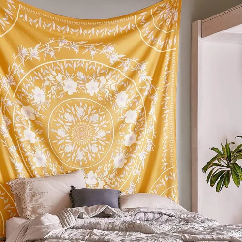 Vista 7 de Simpkeely Tapiz de medallón floral esbozado, tapiz colgante de pared con mandala bohemio, mural de impresión de arte indio para dormitorio, sala