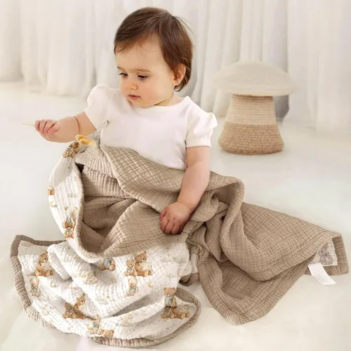 Vista 2 de lulumoon Manta de muselina neutra para bebé, ropa de cama de algodón transpirable para cuna para niños pequeños, 4 capas suaves y ligeras