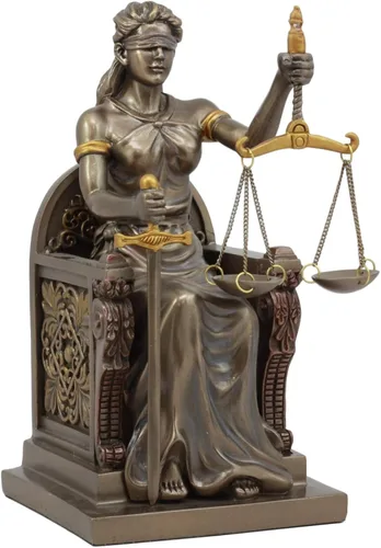 Vista 2 de Ebros Gift Figura de ley y orden judicial de 8 pulgadas de alto, escultura de diosa griega La Justica en acabado de resina de bronce sintético