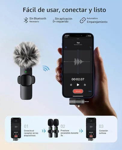 Vista 2 de MENERESAS Mini micrófono 3 en 1 para iPhone: Micrófonos Lavalier inalámbricos para iOS/Android/Cámara - Micrófono de solapa con reducción de ruido