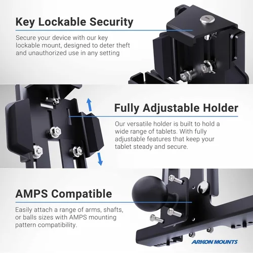 Vista 4 de ARKON Soportes de bloqueo de aluminio para tableta con cerradura de llave para E-Log para modelos Galaxy Tab A iPad