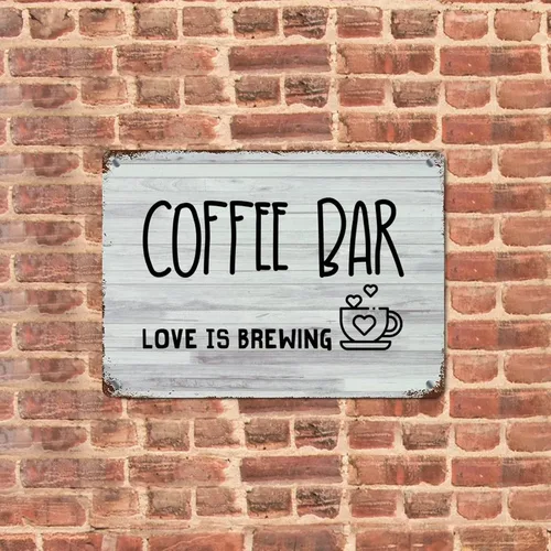 Vista 2 de LUIJORGY Letrero de metal con letras familiares con frases de café Love Is Brewing de grano de madera motivacional, envejecido, elegante