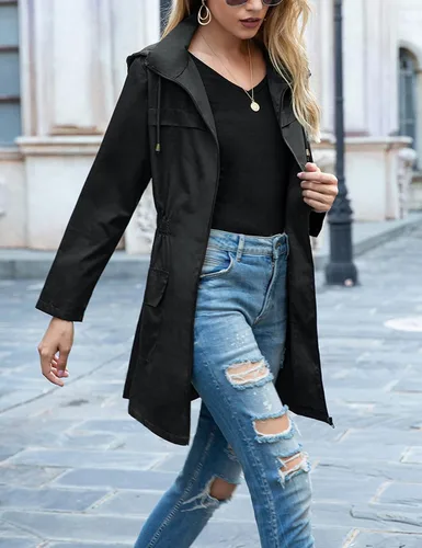Vista 5 de Gihuo Chamarras impermeables para mujer, con capucha, impermeables, ligeras, cortavientos para exteriores