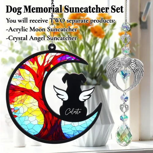 Vista 2 de Regalos conmemorativos para perros, juego de atrapasoles conmemorativo con atrapasoles de acrílico y cristal, regalo de condolencia por pérdida