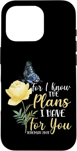 Vista 20 de iPhone 16 Christian Bible Verse Butterfly Rose Flower Jeremiah 29:11 Case