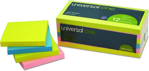 Vista 8 de Universal 35612 Bloc de notas autoadhesivo, 3 x 3, colores neón surtidos, 100 hojas (paquete de 12)