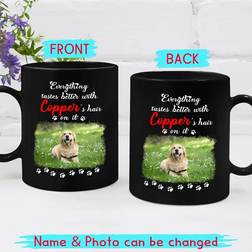 Vista 2 de Tazas de café personalizadas, regalo para cumpleaños de amantes de los perros, taza de cerámica de 11 onzas y 15 onzas, taza de café negra