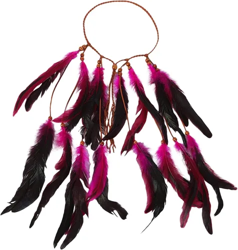 Vista 4 de Diadema de plumas bohemias, tocado gitano indio con borla de plumas largas, cuerda trenzada ajustable con cuentas