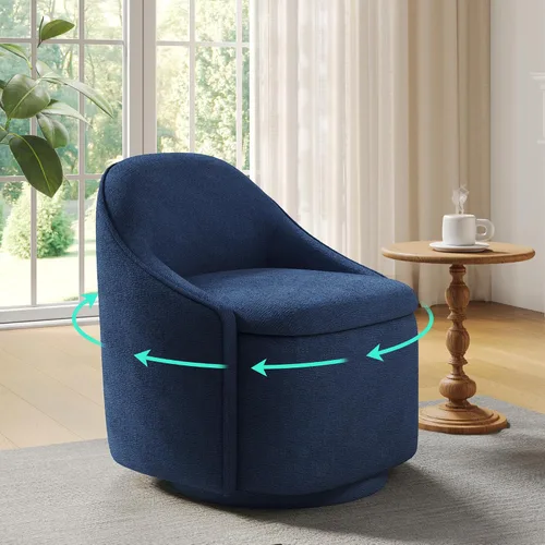 Vista 15 de LINSY Silla Giratoria de Acento con Almacenamiento, Cómodas Sillas de Barril de Chenilla, Pequeño Sillón Moderno Giratorio de 360 Grados para Sala