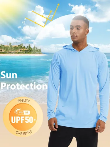 Vista 2 de TACVASEN Camiseta de manga larga con protección solar UPF 50+ Performance Senderismo Correr Sudadera con capucha de secado rápido
