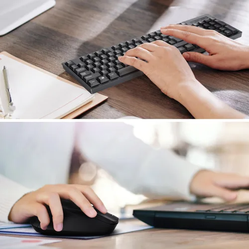 Vista 6 de Combo de teclado y mouse inalámbricos, diseño QWERTY de tamaño completo, teclado estéreo de 2.4 G, diseñado ergonómicamente para laptop, PC