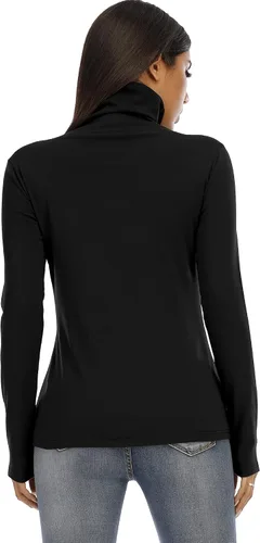 Vista 6 de Camiseta básica de algodón de manga larga de cuello alto para mujer Slim Fit elástico Tee Tops