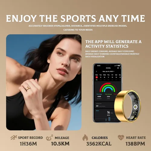 Vista 6 de Anillo inteligente para mujeres y hombres, rastreador de fitness y salud con monitor de frecuencia cardíaca, oxígeno en sangre, rastreador de sueño