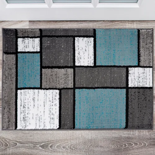 Vista 9 de Rugshop Tapete con diseño de cuadros, contemporáneo y moderno, fácil de limpiar, para oficina en casa, sala, dormitorio, cocina, no desprende pelos
