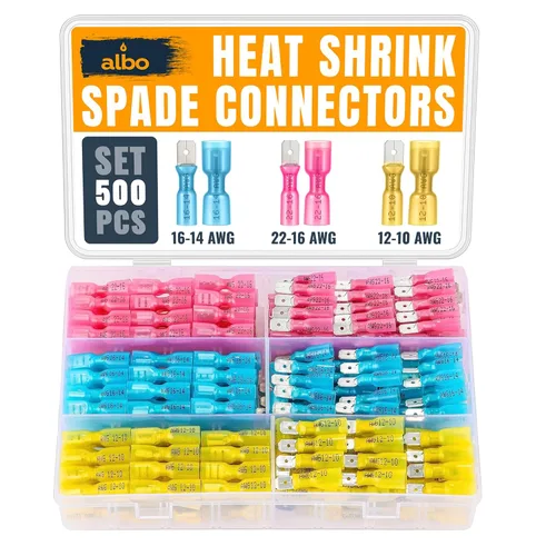 Vista 7 de Kit de 300 conectores de pala termorretráctiles macho y hembra – Terminales eléctricos impermeables AWG 22-10, conectores de terminales de cable