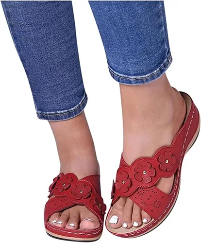 Vista 31 de Ladmiple Sandalias ortopédicas florales de moda 2023 con soporte de arco, zapatillas romanas casuales con puntera abierta
