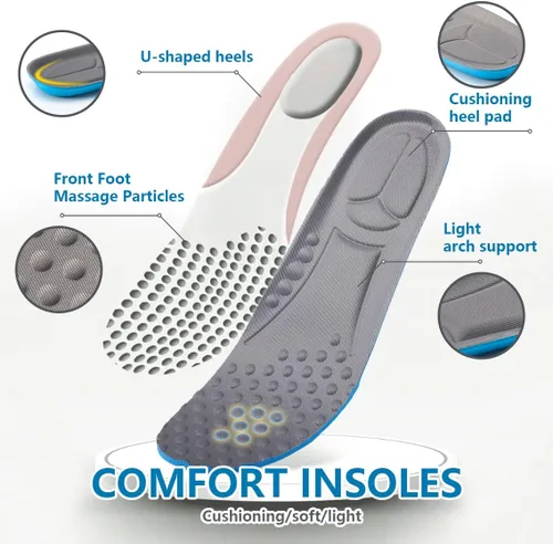 Vista 3 de 3 pares de plantillas de repuesto cómodas para zapatos, masaje de pies, suelas de zapatos transpirables, plantillas de alivio para el trabajo y uso