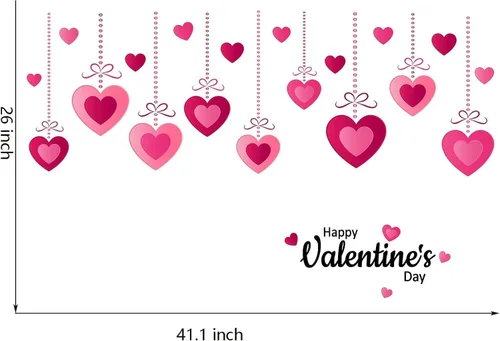 Vista 7 de Calcomanías de pared rosa para el día de San Valentín, calcomanías colgantes de corazón para despegar y pegar, decoración romántica de pared