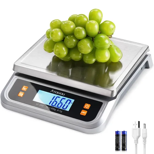 Vista 7 de Báscula de alimentos Atogou de 66 libras, báscula de cocina comercial enchufable Full View LCD Display, Stainless Steel, for Baking, Bread