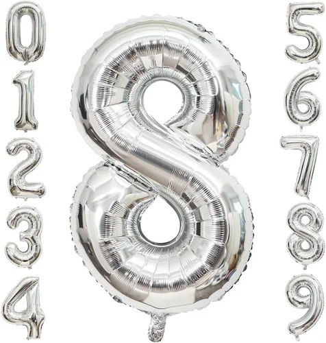Vista 7 de Globos de 0 números plateados 0 globos de número 40 pulgadas número 0 globos de aluminio Mylar