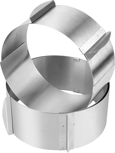 Vista 3 de Juego de 2 anillos de acero inoxidable ajustables de 6 a 12 pulgadas, moldes redondos para tartas, moldes de mousse, moldes circulares